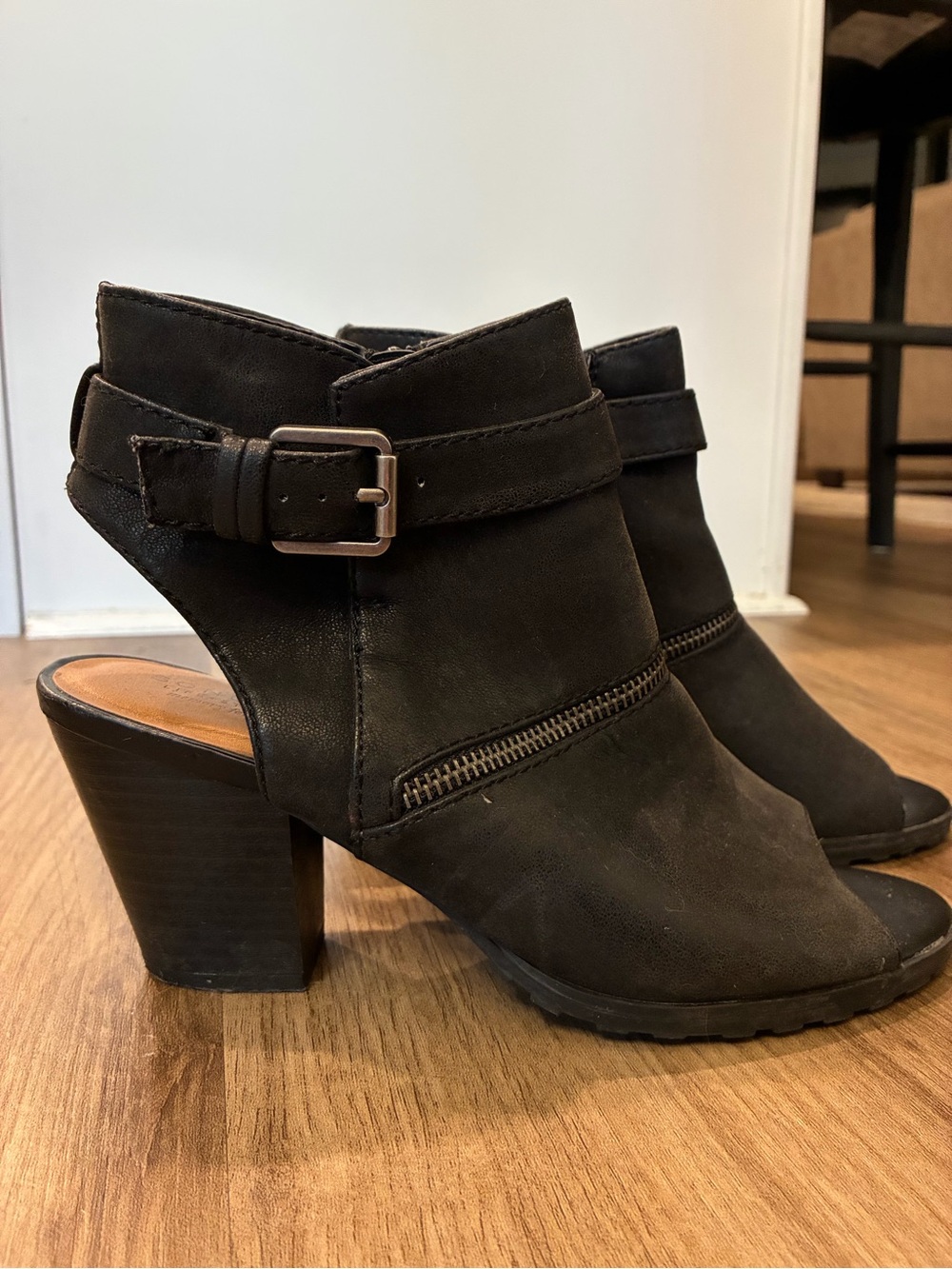 Sonoma Black Open-Peep Ankle Booties with Buckle